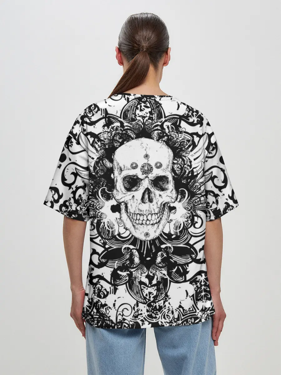 Женская футболка оверсайз / Grunge Skull