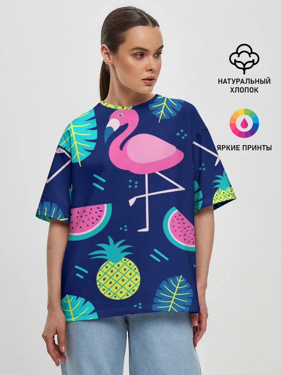 Женская футболка оверсайз / Фламинго