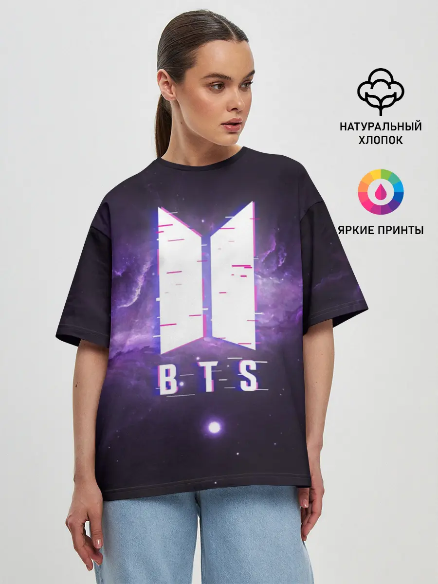 Женская футболка оверсайз / BTS SPACЕ 3D / БТС КОСМОС