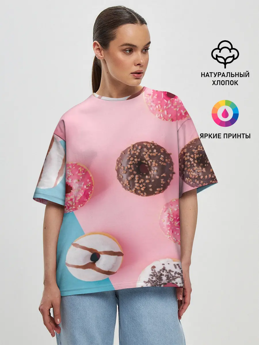 Женская футболка оверсайз / пончики