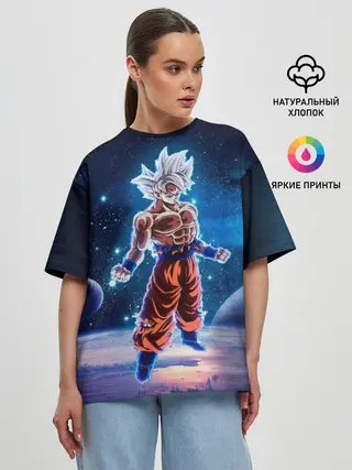 Женская футболка оверсайз / Goku on a planet