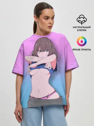 Женская футболка оверсайз / Anime girl with sword