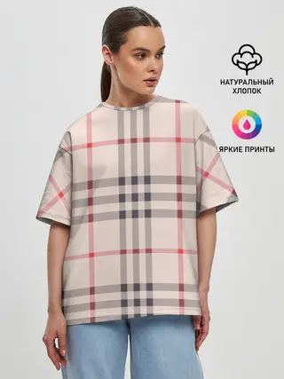Женская футболка оверсайз / Светлая клетка