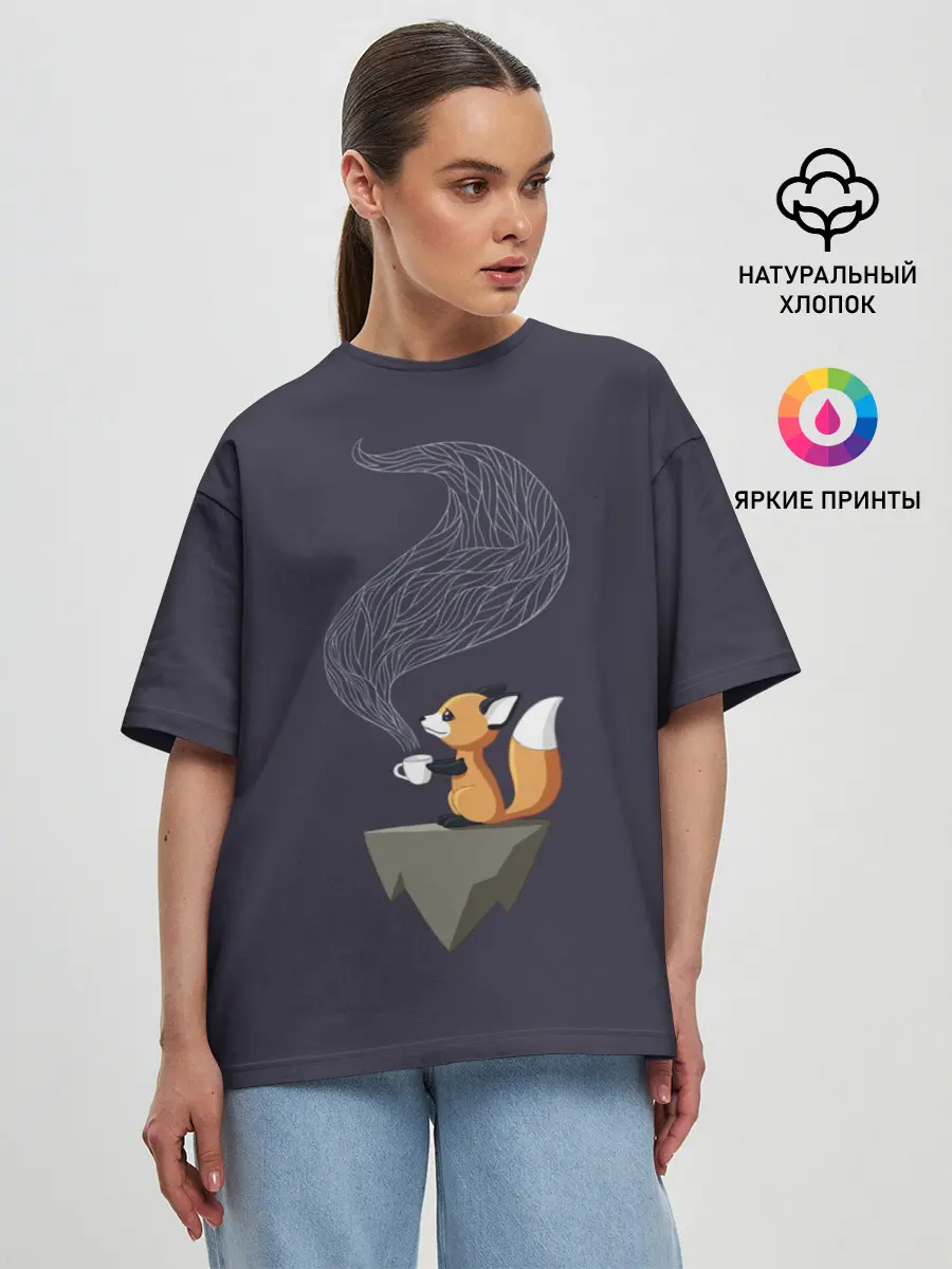 Женская футболка оверсайз / Coffee Fox