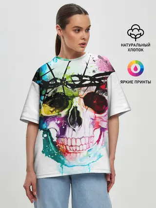 Женская футболка оверсайз / Череп и краска
