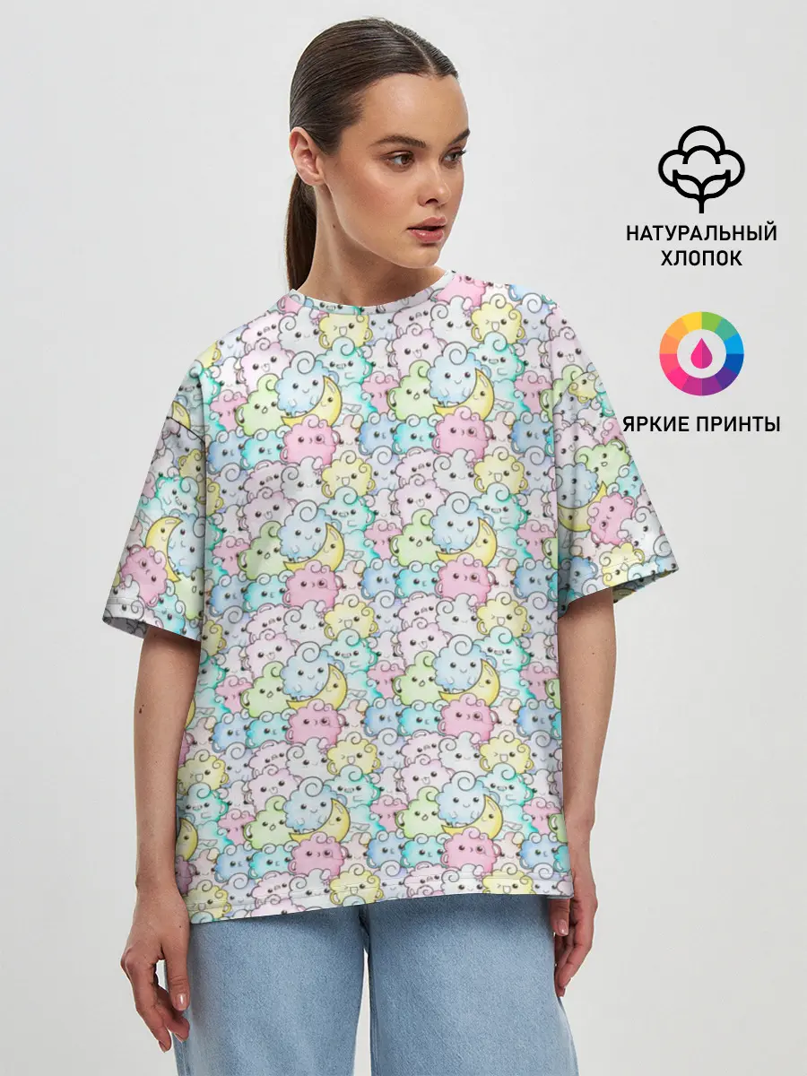 Женская футболка оверсайз / Kawaii night