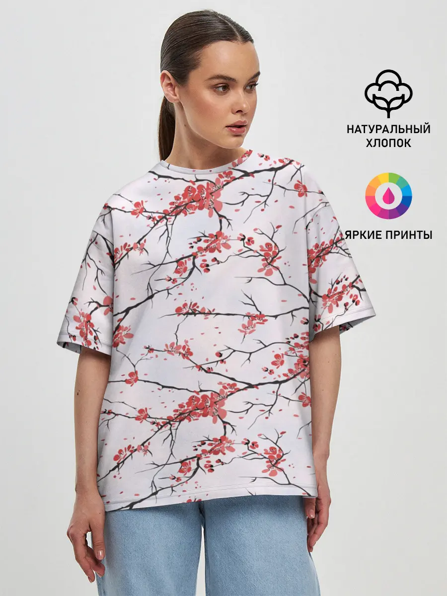 Женская футболка оверсайз / Сакура