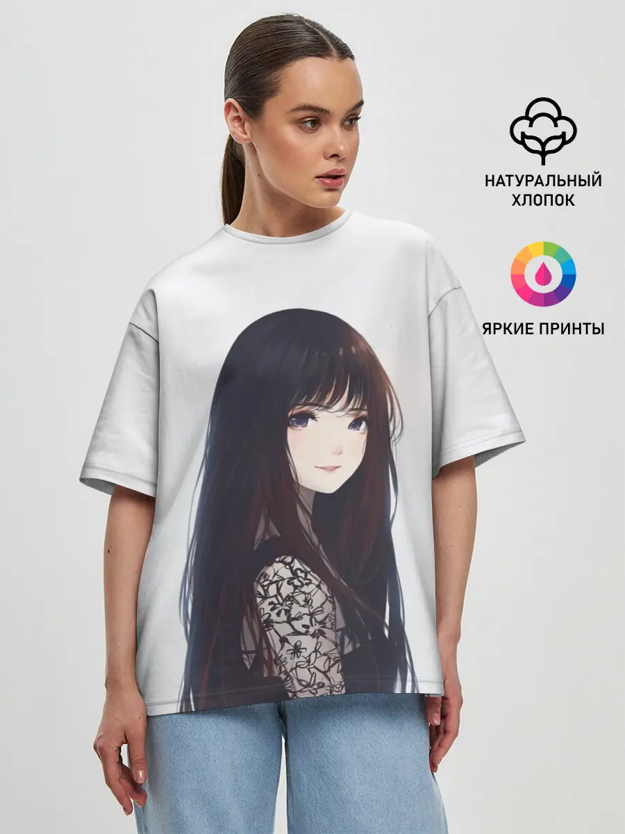 Женская футболка оверсайз / Красивая аниме девушка