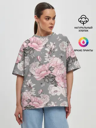 Женская футболка оверсайз / Розовые розы