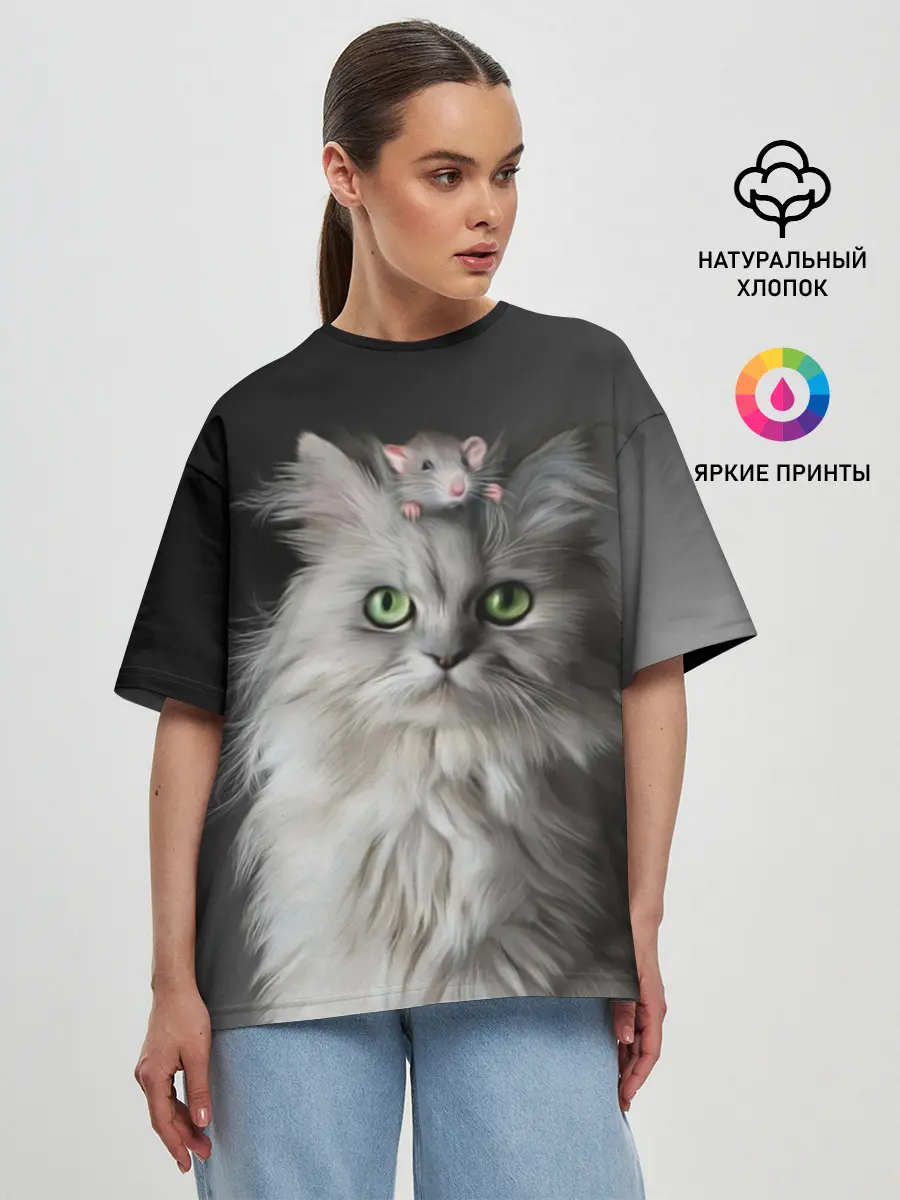 Женская футболка оверсайз / Кот и мышка