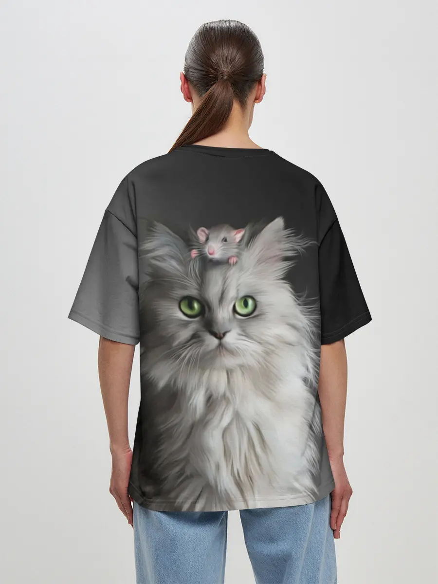 Женская футболка оверсайз / Кот и мышка