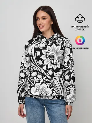 Женское худи / Хохлома чб