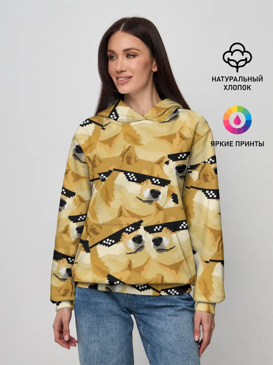 Женское худи / Doge мем в deal with it очках