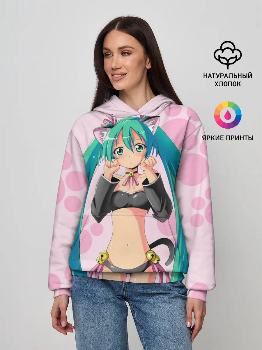 Женское худи / Хатсуне Мику на розовом фоне