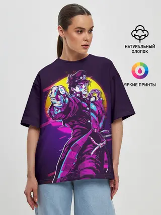 Женская футболка оверсайз / Дзётаро указывает смазанный