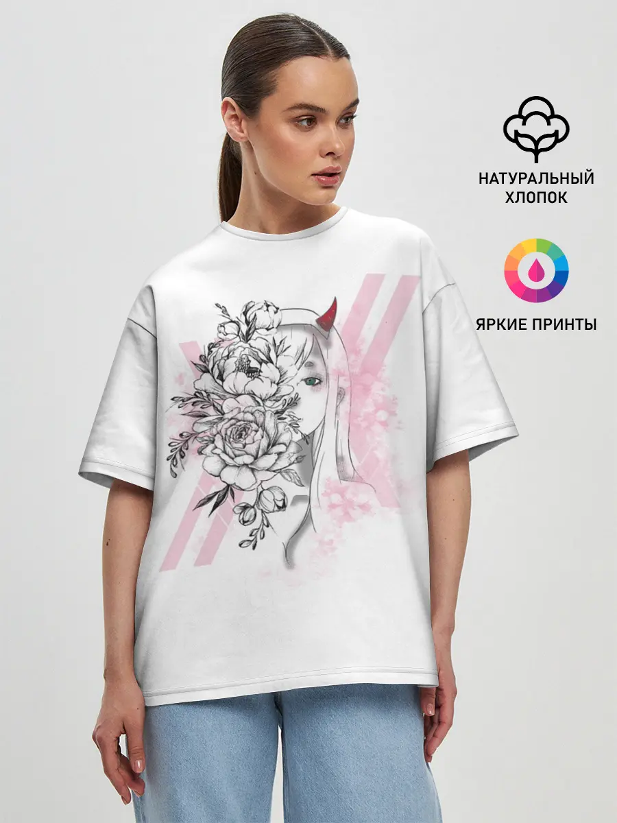 Женская футболка оверсайз / Zero Two Roses