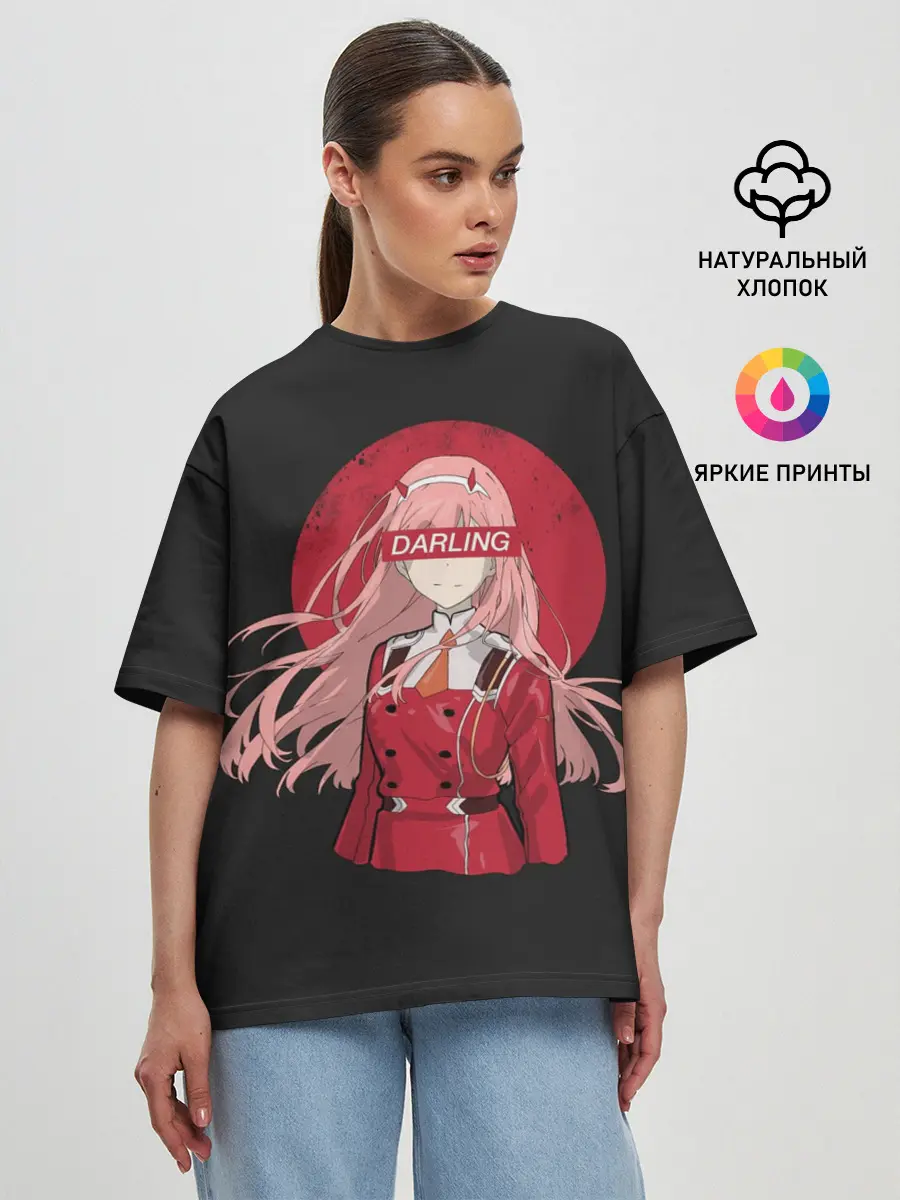Женская футболка оверсайз / Darling Zero Two Black