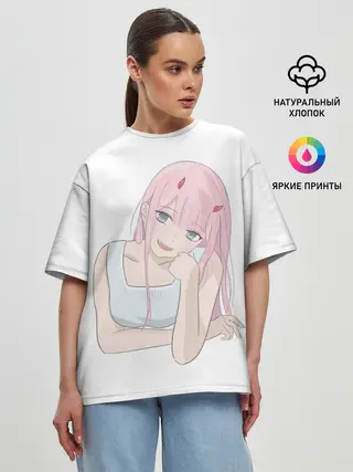 Женская футболка оверсайз / Милая Zero Two