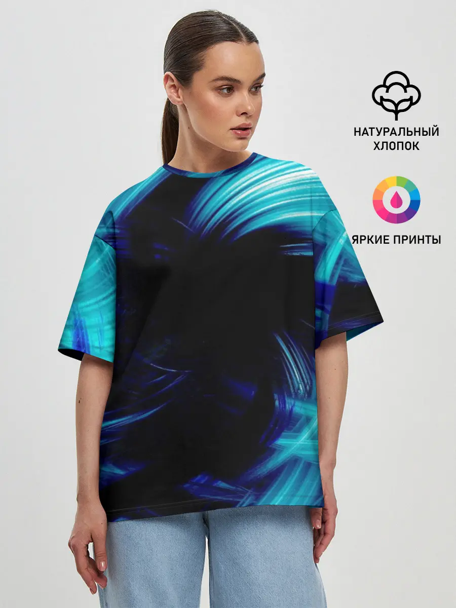 Женская футболка оверсайз / Неоновый вихрь