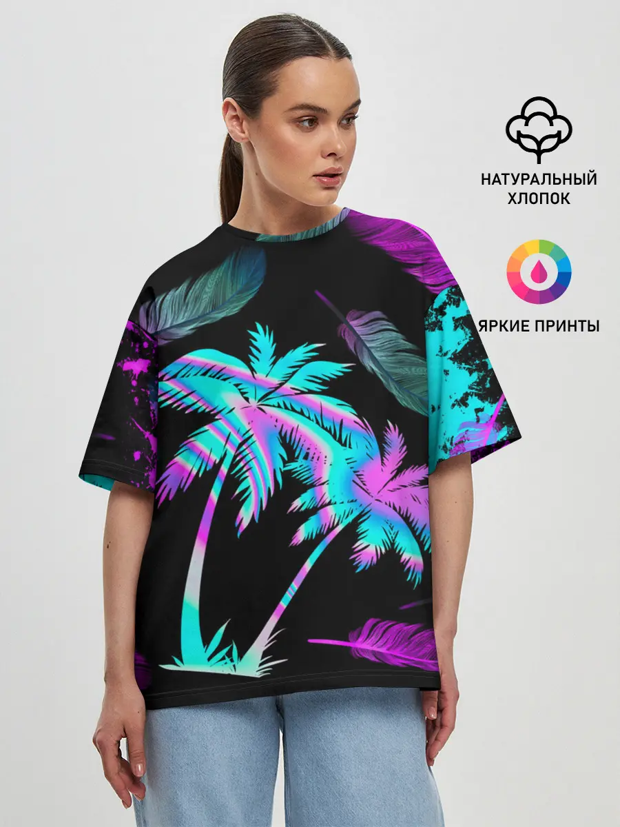 Женская футболка оверсайз / Неоновое лето