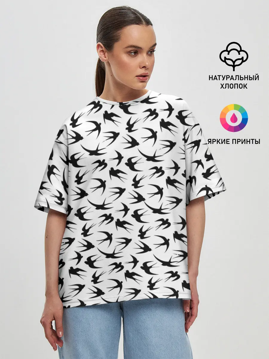 Женская футболка оверсайз / Ласточки