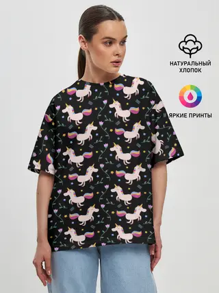 Женская футболка оверсайз / Unicorns pattern