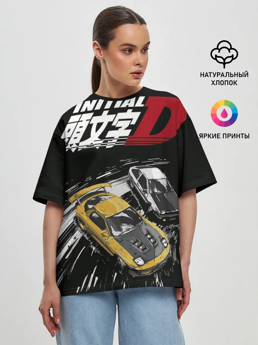 Женская футболка оверсайз / Initial D две машины