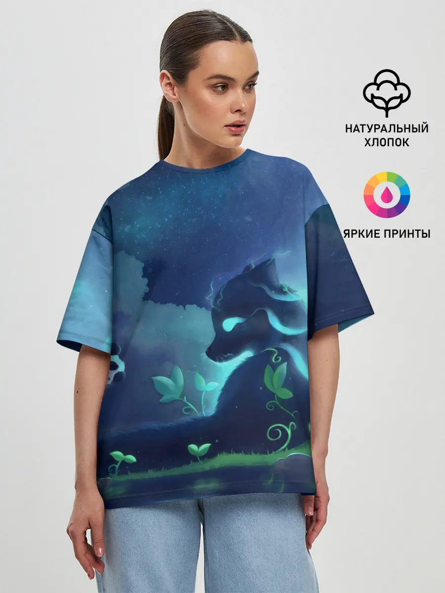 Женская футболка оверсайз / Панда и лиса