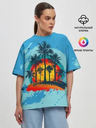 Женская футболка оверсайз / Море. Пальмы. Песок