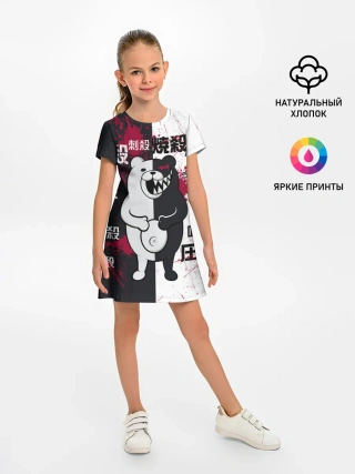 Детское платье / monokuma с пупком и иероглифами
