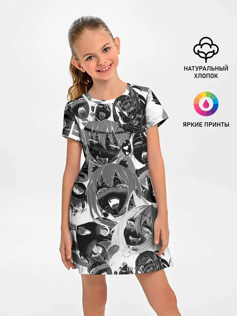 Детское платье / Ахегао паттерн черный