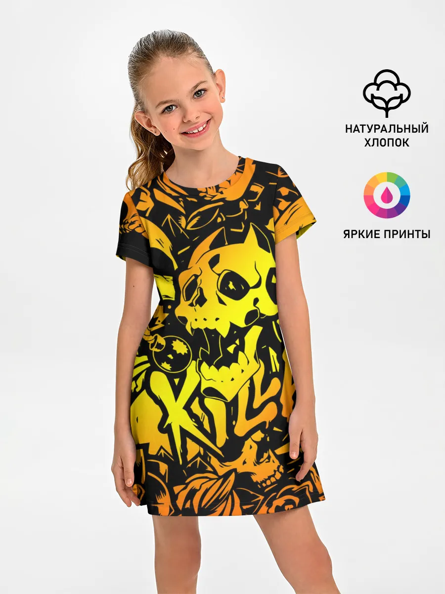 Детское платье / KILLA оранжевые черепа