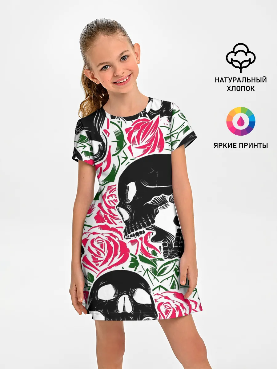 Детское платье / Череп, розы, цветы, зубы