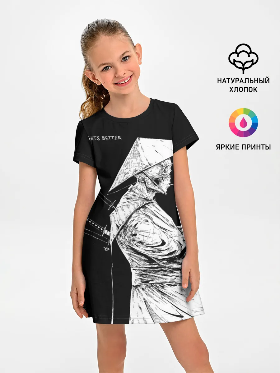 Детское платье / Самурай скелет с трубкой