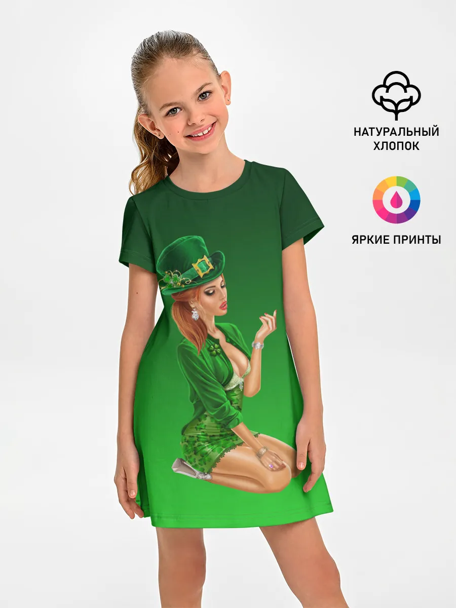 Детское платье / девушка лепрекон в зеленом