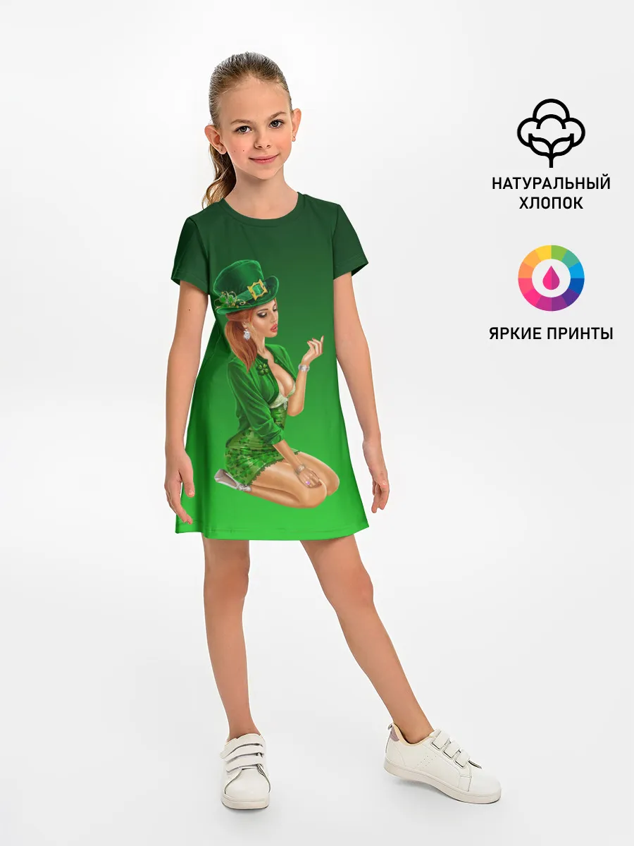 Детское платье / девушка лепрекон в зеленом