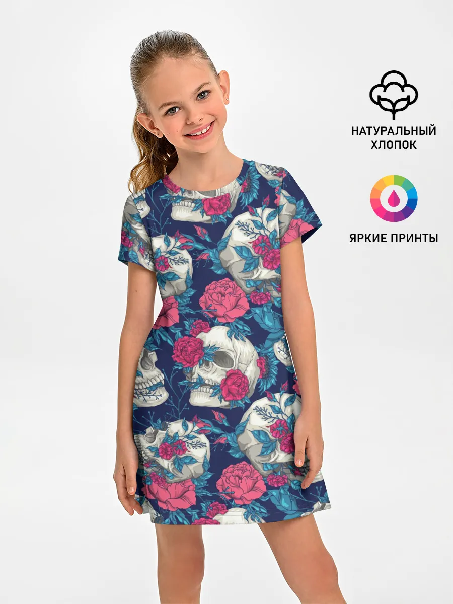 Детское платье / Реалистичные черепа с розами