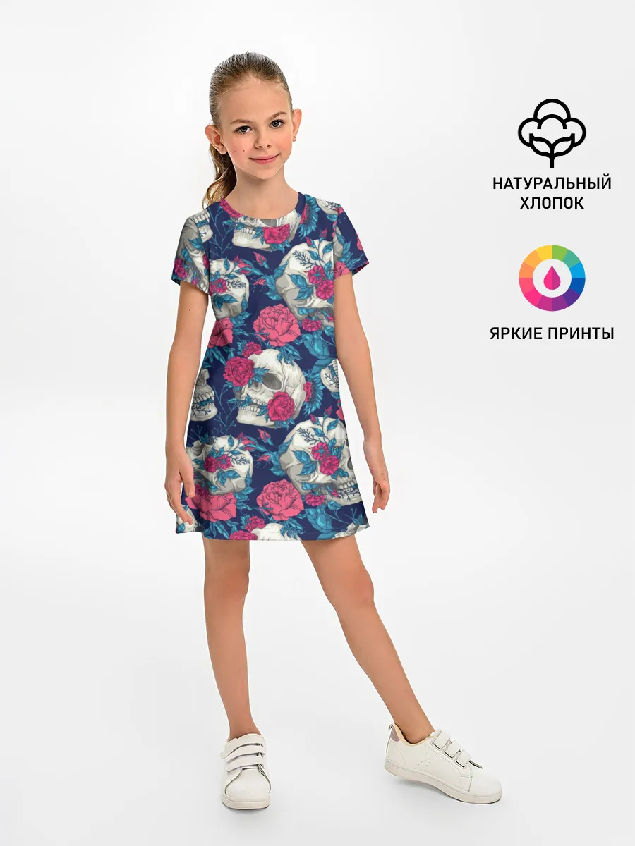 Детское платье / Реалистичные черепа с розами