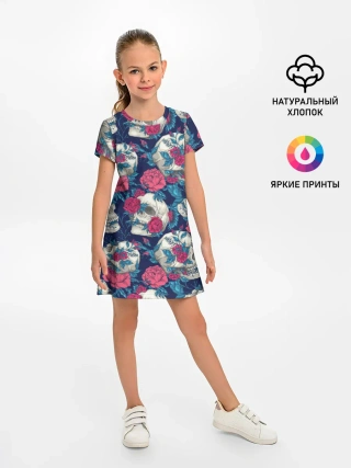 Детское платье / Реалистичные черепа с розами