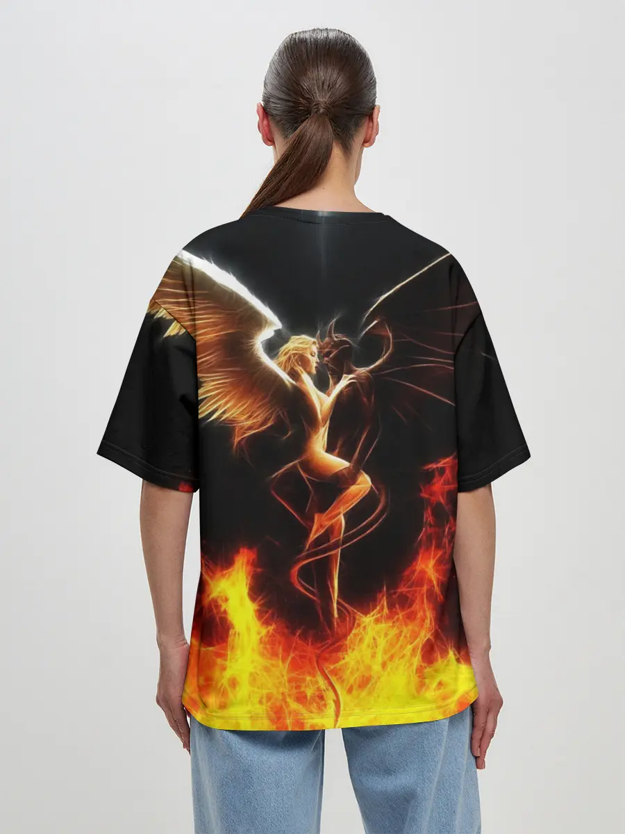 Женская футболка оверсайз / Angel and demon