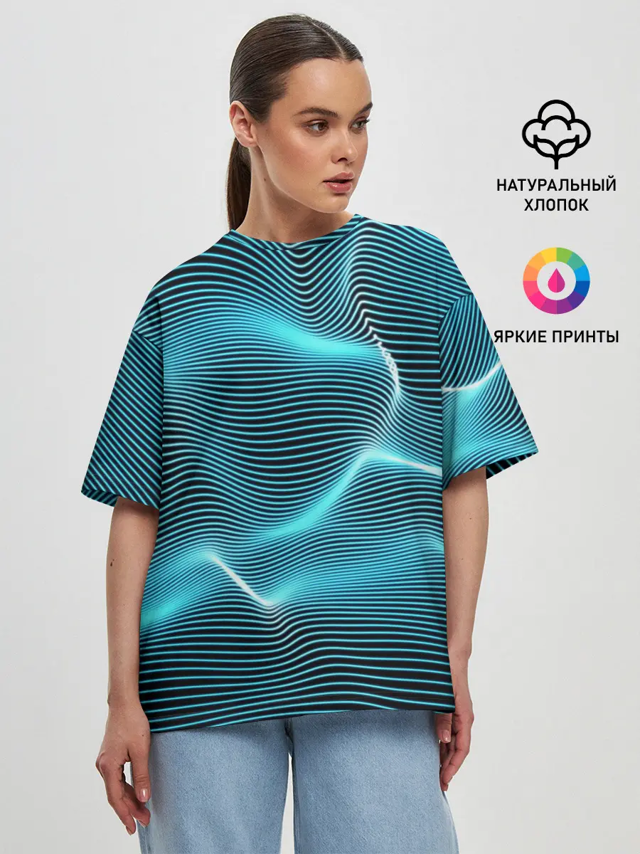 Женская футболка оверсайз / Neon lines