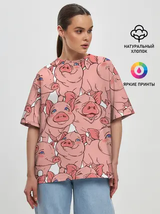Женская футболка оверсайз / Свиньи
