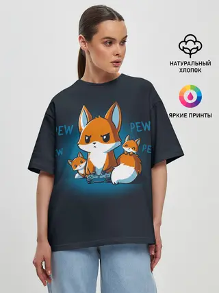 Женская футболка оверсайз / Лисы-геймеры
