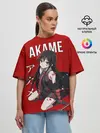 Женская футболка оверсайз / Убийца Акаме на красном фоне
