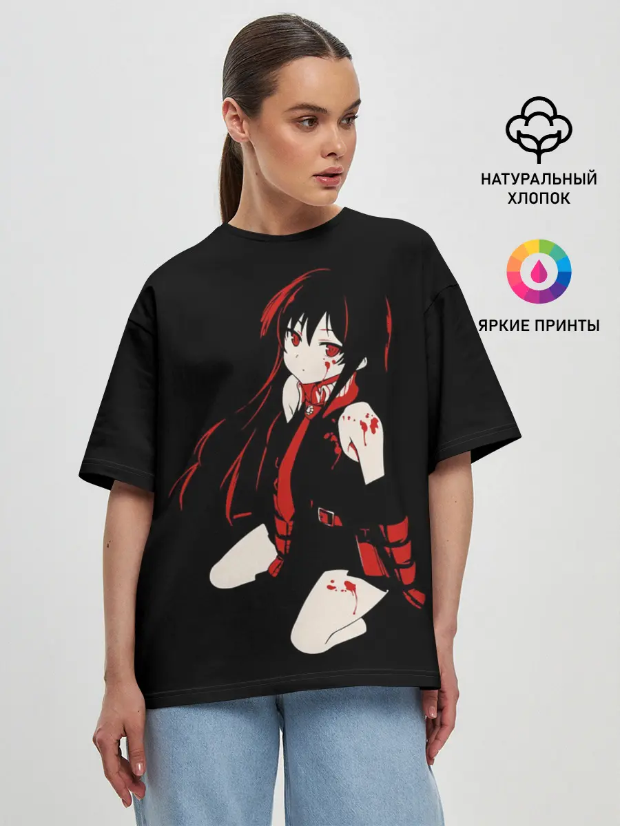 Женская футболка оверсайз / Убийца Акаме на черном фоне