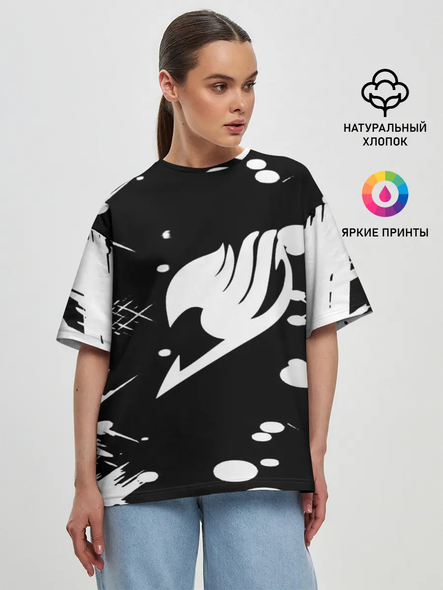 Женская футболка оверсайз / Хвост Феи геометрия в чб