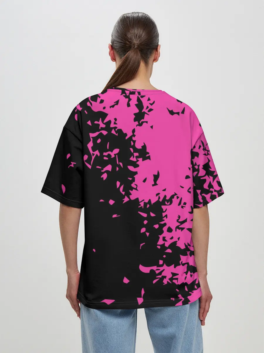 Женская футболка оверсайз / Love anime розовые кляксы на черном