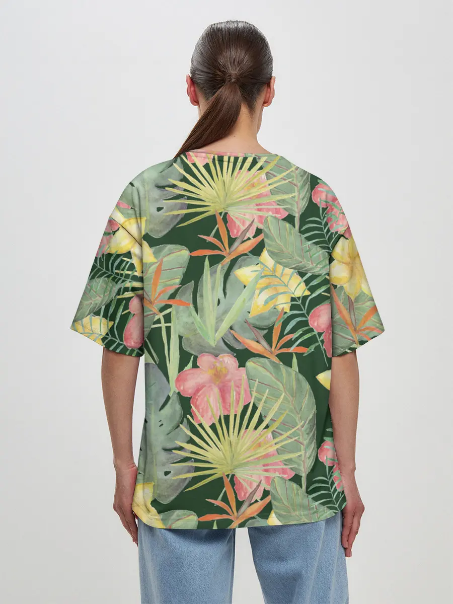 Женская футболка оверсайз / Тропические растения и цветы