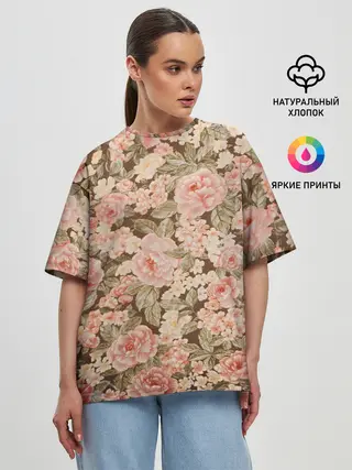 Женская футболка оверсайз / Розовая поляна