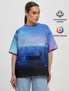 Женская футболка оверсайз / Кошка арт окно